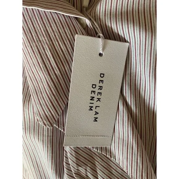 Derek Lam 10 Crosby Striped LS Ruffle B-F Shirt L - Picture 5 of 8